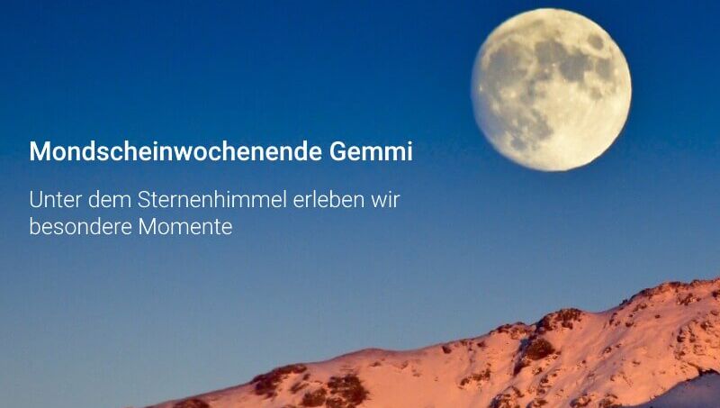Pleine lune au-dessus de la Gemmi enneigée dans la lumière du soir, image de couverture du week-end au clair de lune de simply.hiking.